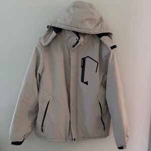 Moerdeng Mens XL Waterproof Ski Jacket Beige Hooded Fleece Lined Winter Coat